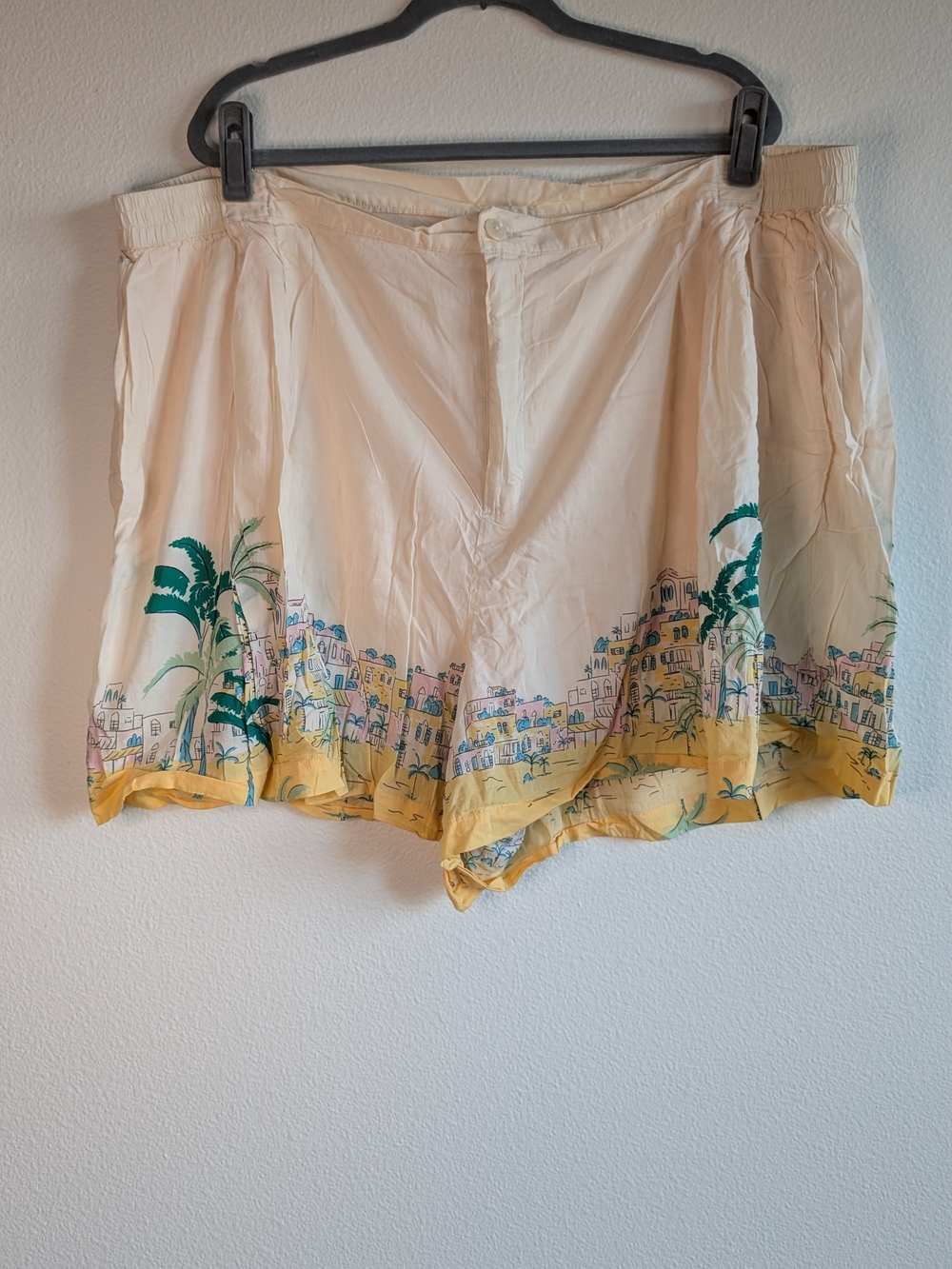 Target Cream Tropical Print Bermuda Shorts with Yellow Hem